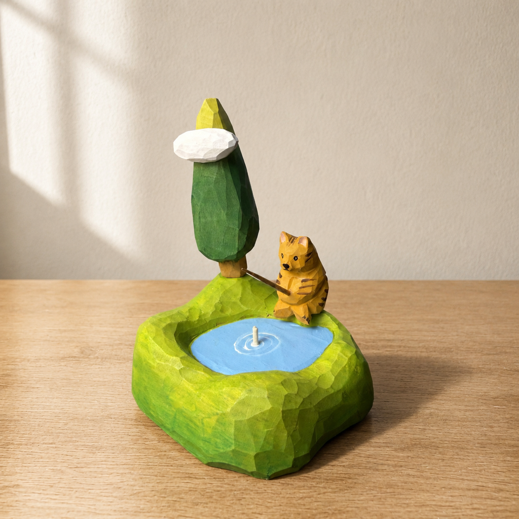 Fishing Cat Wooden Scene - AI lifestyle 02