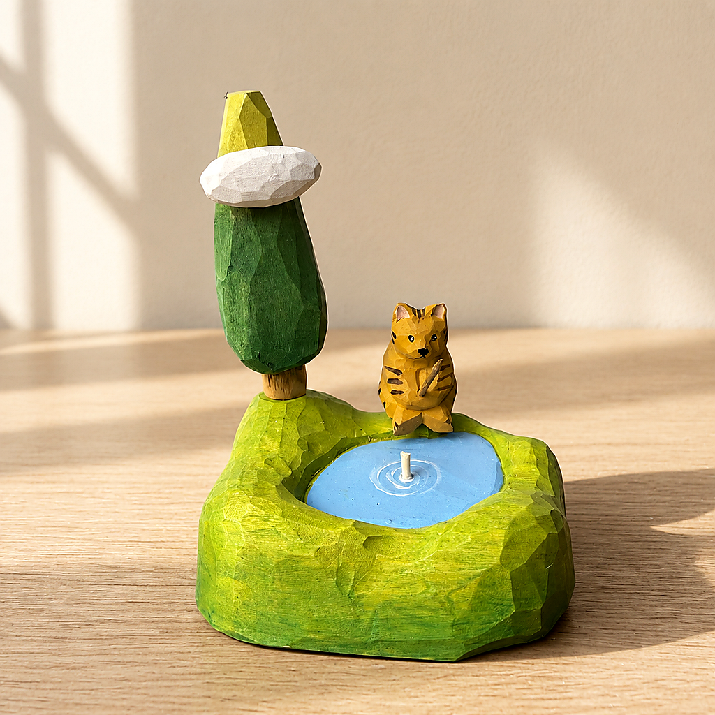 Fishing Cat Wooden Scene - AI lifestyle 03