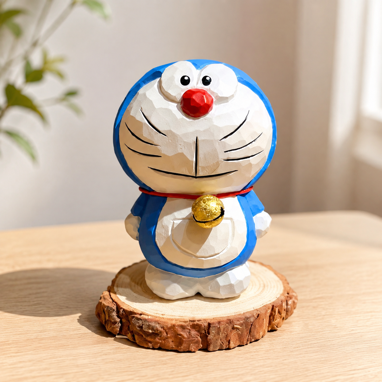 Blue cartoon cat wooden figurine with hand-finished painted details