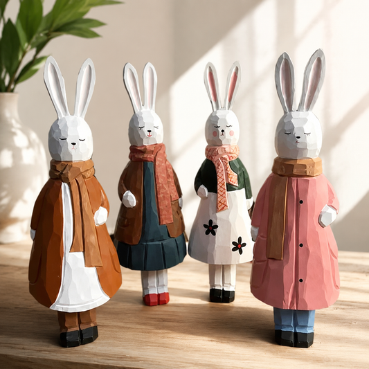 Large hand-finished wooden princess rabbit figurine for home display