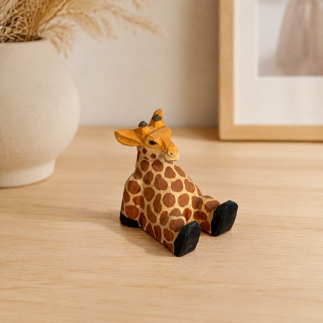 Animal Wooden Phone Stands | Handmade Desk Accessory — Giraffe Wooden Phone Stand — Western home decor product photo