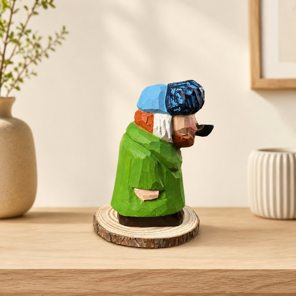 Girl With Pearl Earring Wooden Figurine | Handmade Wooden Desk Decor - AI lifestyle product photo