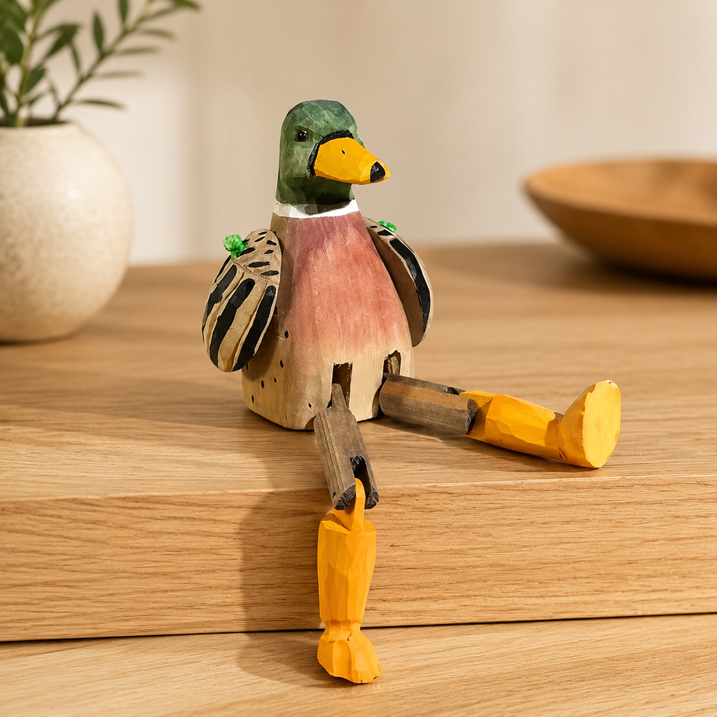 Long-Leg Seagull & Mallard Wooden Figurines | Handmade Desk Decor — Long-Leg Mallard Duck — Western home decor product photo
