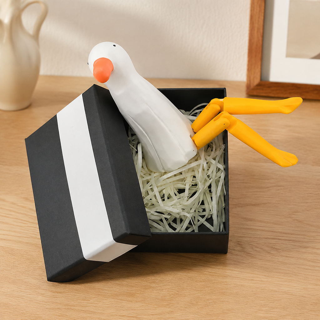 Long-Leg Seagull & Mallard Wooden Figurines | Handmade Desk Decor — Long-Leg Seagull with Raffia & Black Gift Box — Western home decor product photo
