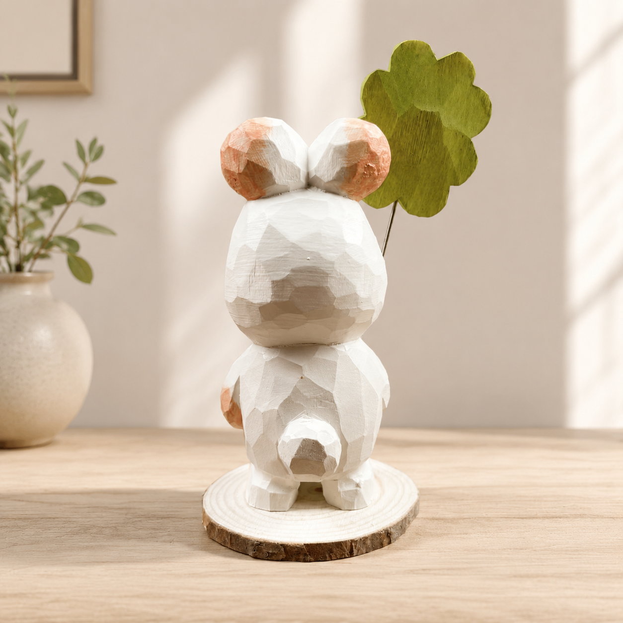 Lucky Clover Bunny | Handmade Wooden Desk Decor - AI lifestyle product photo
