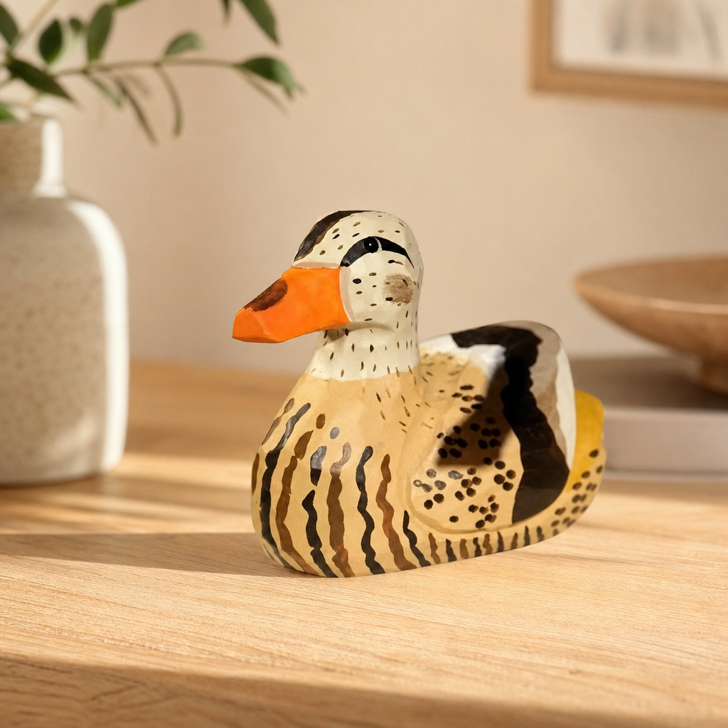 Wooden Duck Figurines | Handmade Desk Decor — Mallard Duck — Black Wing & Yellow Tail — Western home decor product photo