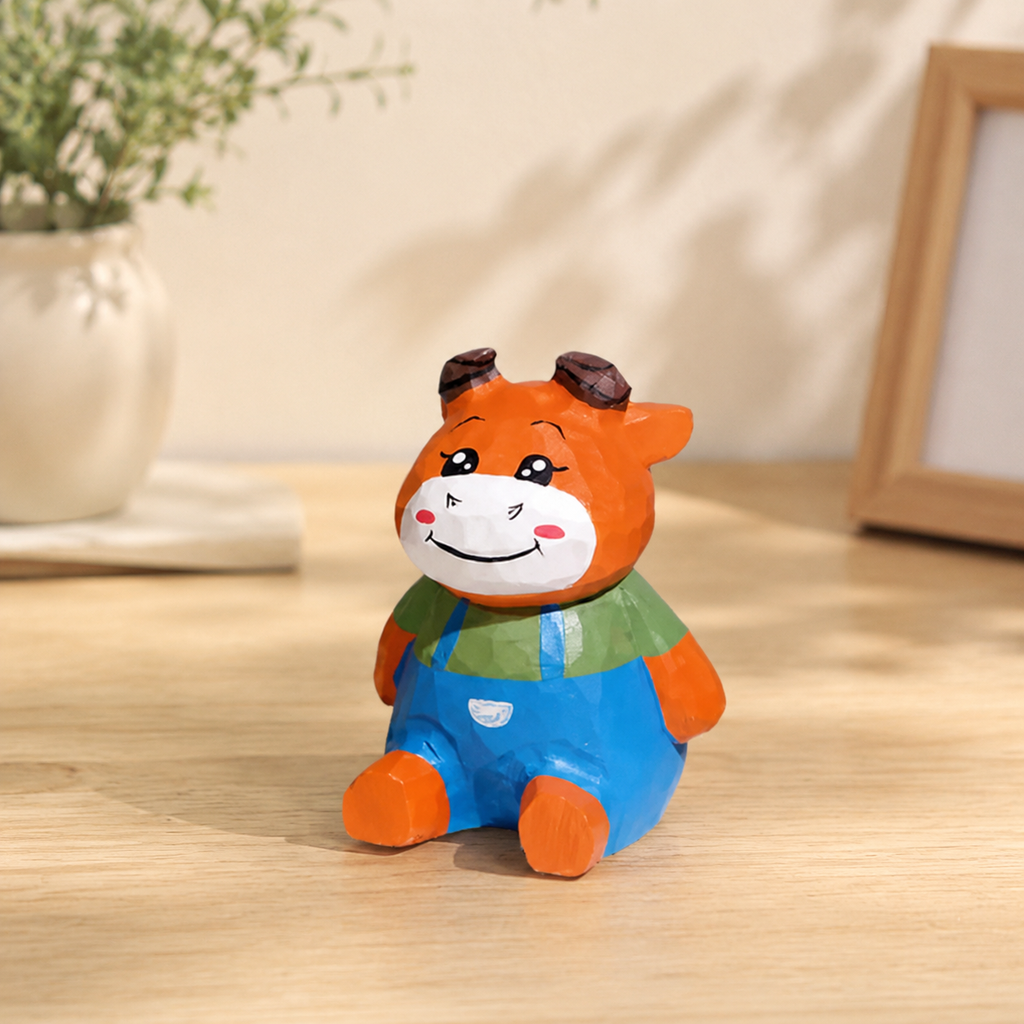 Orange Calf Wooden Figurine | Handmade Desk Decor — Orange Calf — Western home decor product photo