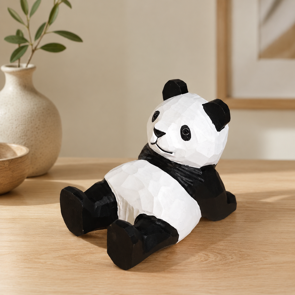 Animal Wooden Phone Stands | Handmade Desk Accessory — Panda Wooden Phone Stand — Western home decor product photo