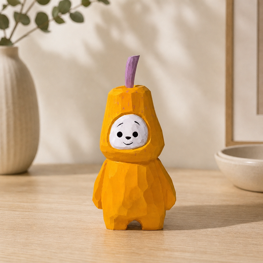 Pear Character Wooden Figurine | Handmade Desk Decor — Pear Character — No Gift Box — Western home decor product photo