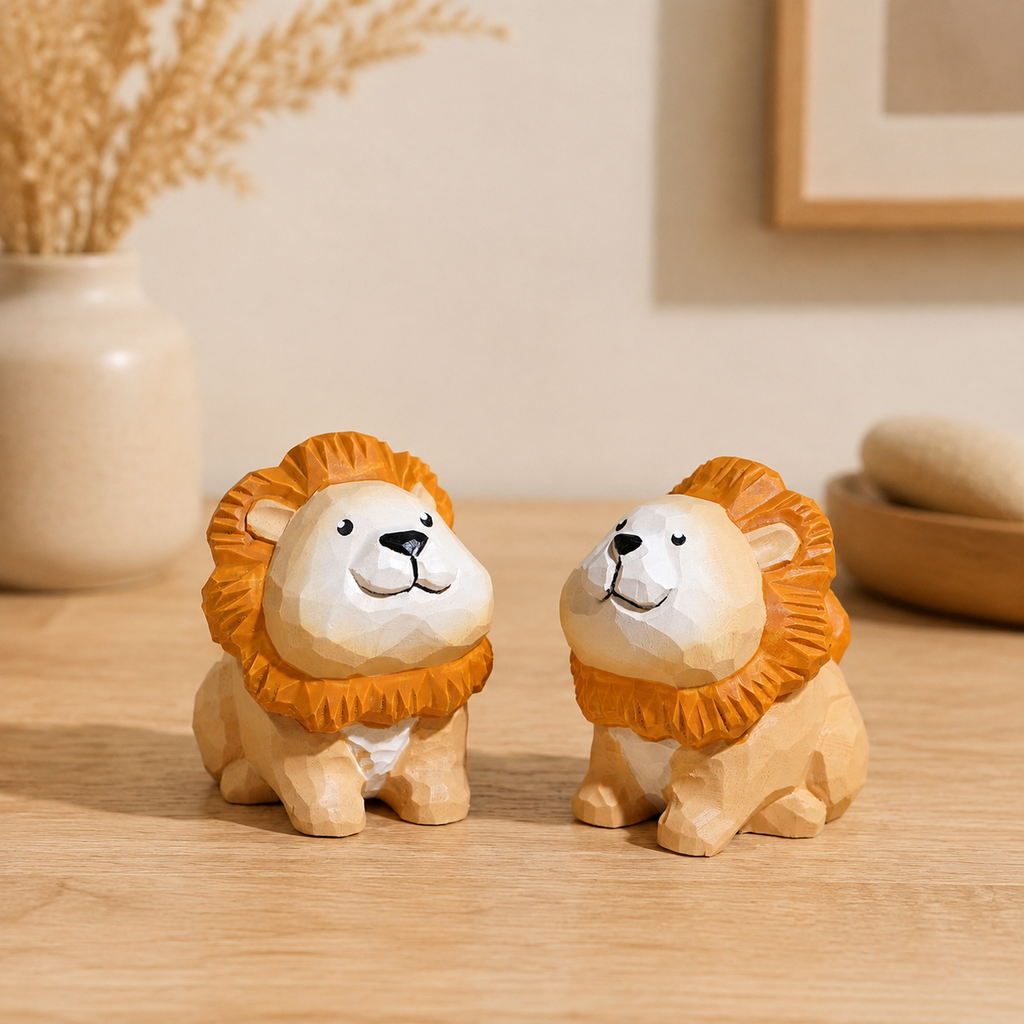 Prairie Lion Wooden Figurine | Handmade Desk Decor — Prairie Lion — Western home decor product photo