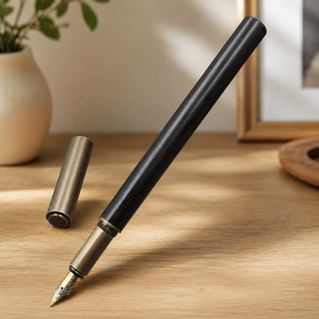 Brass & Wood Fountain Pen | Vintage Writing Pen — Purple Ebony Fountain Pen — Western home decor product photo
