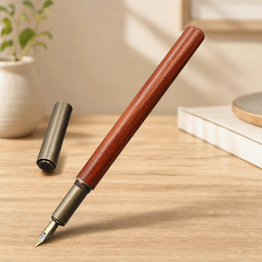Brass & Wood Fountain Pen | Vintage Writing Pen — Red Sandalwood Fountain Pen — Western home decor product photo