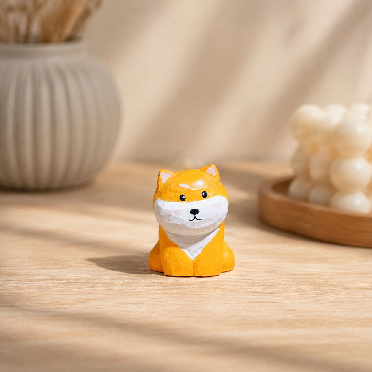 Forest Puppy Wooden Figurines | Handmade Desk Decor — Shiba Inu Wooden Puppy — Western home decor product photo