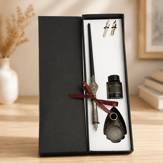 Vintage Calligraphy Dip Pen Gift Set | 3 Styles — Slim Ornate Black Dip Pen Gift Set — Western home decor product photo