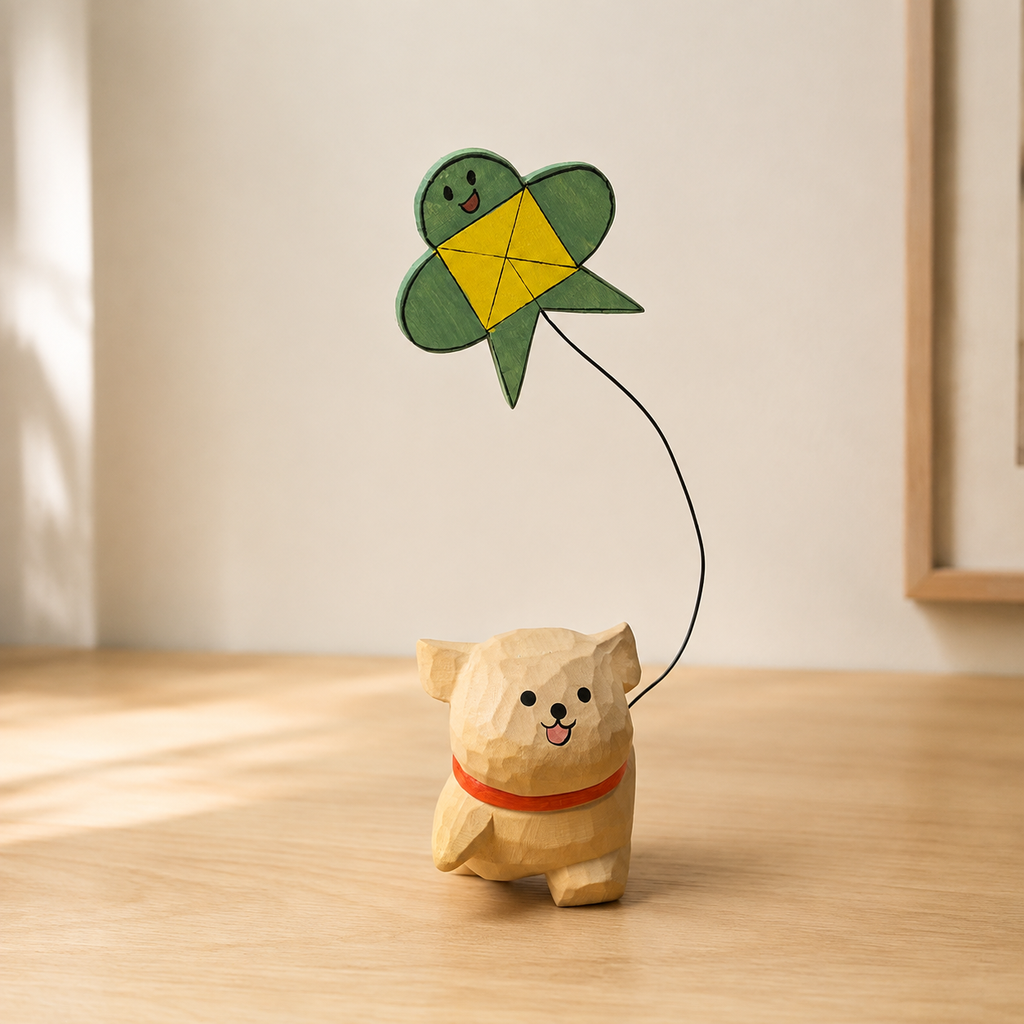 Wandering Line Art Puppy | Handmade Wooden Desk Decor - AI lifestyle product photo