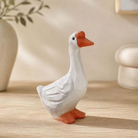 Lucky White Goose Wooden Figurine | Handmade Desk Decor — White Goose — Western home decor product photo