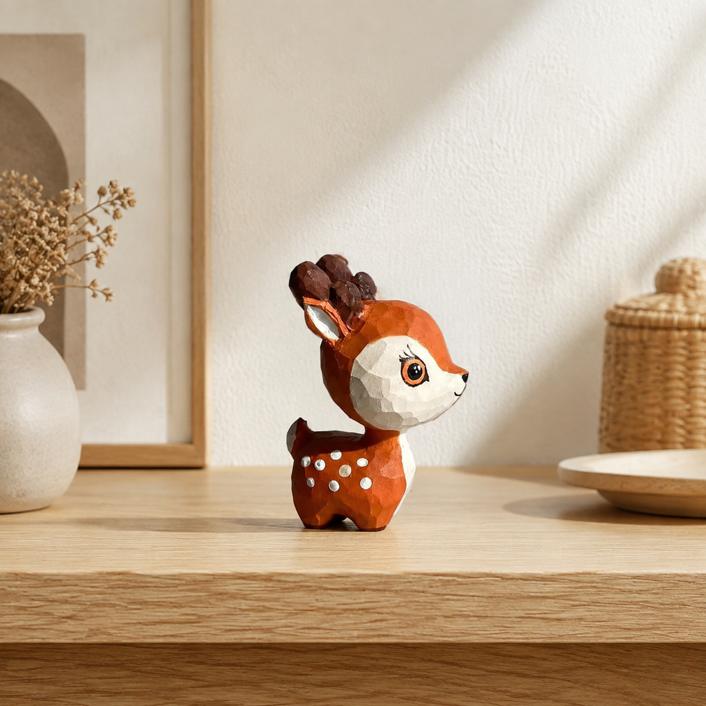 Wooden Deer Figurine | Handmade Desk Decor — Wooden Deer — Western home decor product photo
