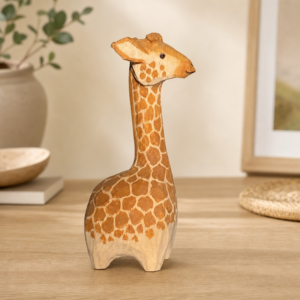 Wooden Giraffe Figurine | Handmade Desk Decor — Wooden Giraffe — Western home decor product photo